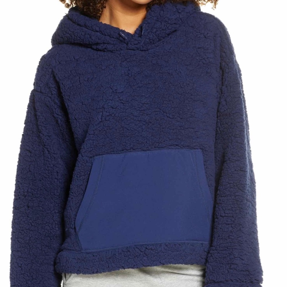 Zella Faux Shearling Hoodie Navy NWT
